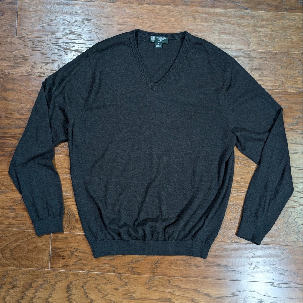 Brooks Brothers Saxxon Wool V-Neck Sweater Mens XL Charcoal Gray Country Club